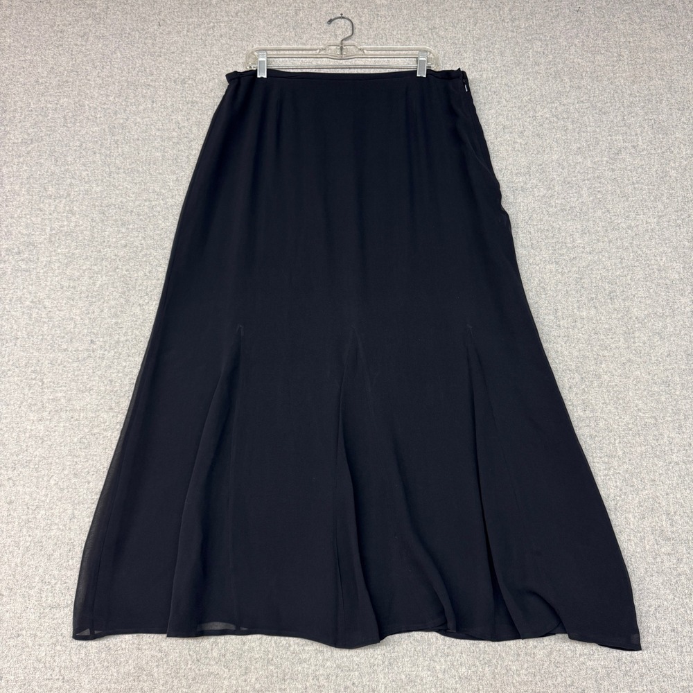 Valerie Separates Silk Maxi Skirt XL Black Lined Godet Pleat A-Line Formal Skirt